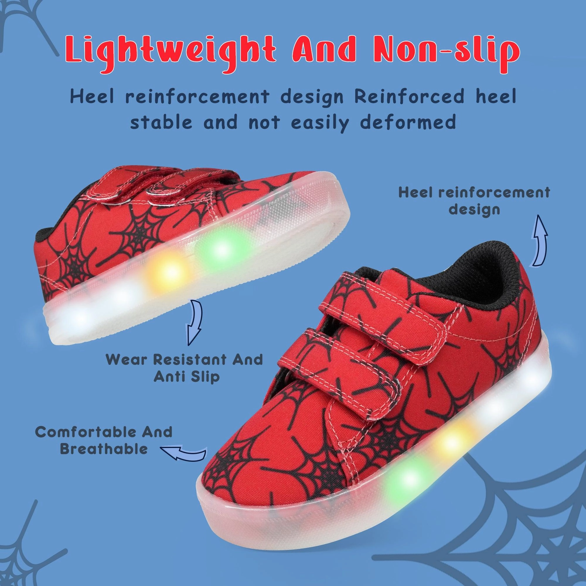 YESKIS Boys Luminous Shoes Vivaki LED Canvas Velcro Cartoon Casual Sports Shoes Red Free Casual Shoes
