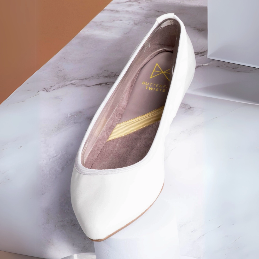 JANEY Ballet Flat Shoes - Off White Tumble Nappa Very Comfortable Flat Shoes