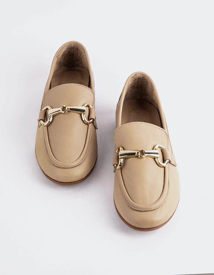 Jodie Camel Leather Loafers Versace