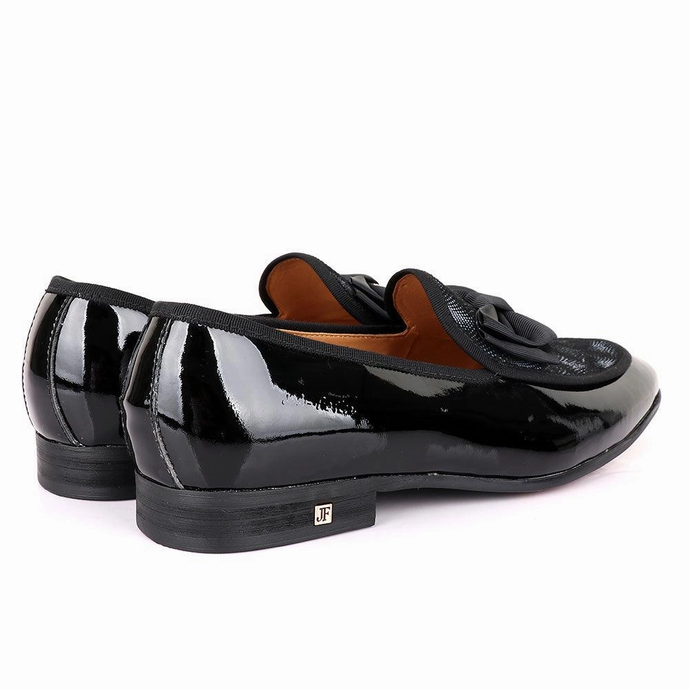 Venetian Loafers Tuxedo John Foster Glossy Black Bow Stone Designed Leather Shoe
