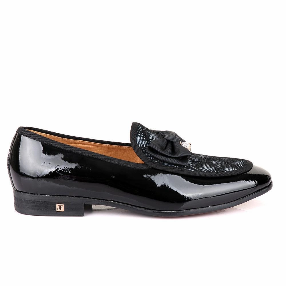 John Foster Glossy Black Bow Stone Designed Leather Shoe Bandolino Lindio Loafers