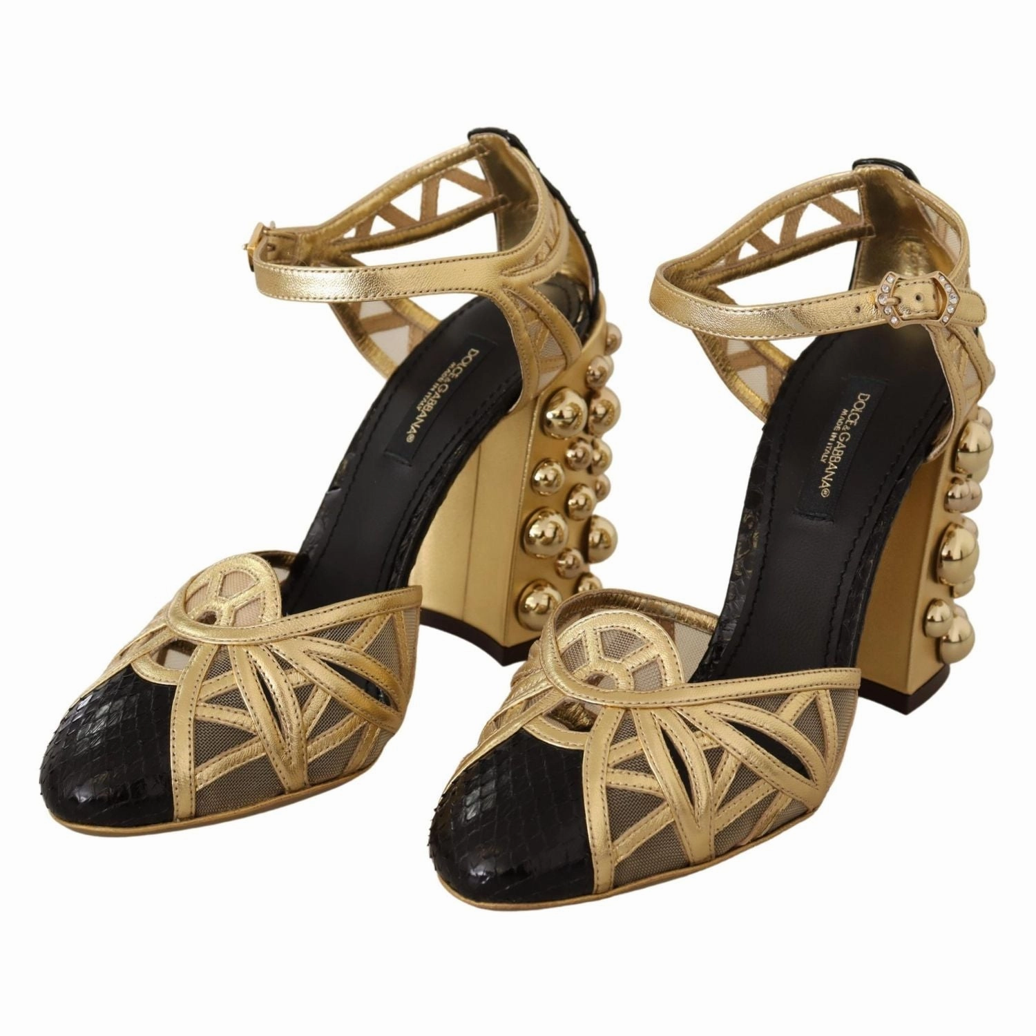 Sandals Cayman Islands Dolce & Gabbana Black Gold Leather Studded Ankle Straps Shoes