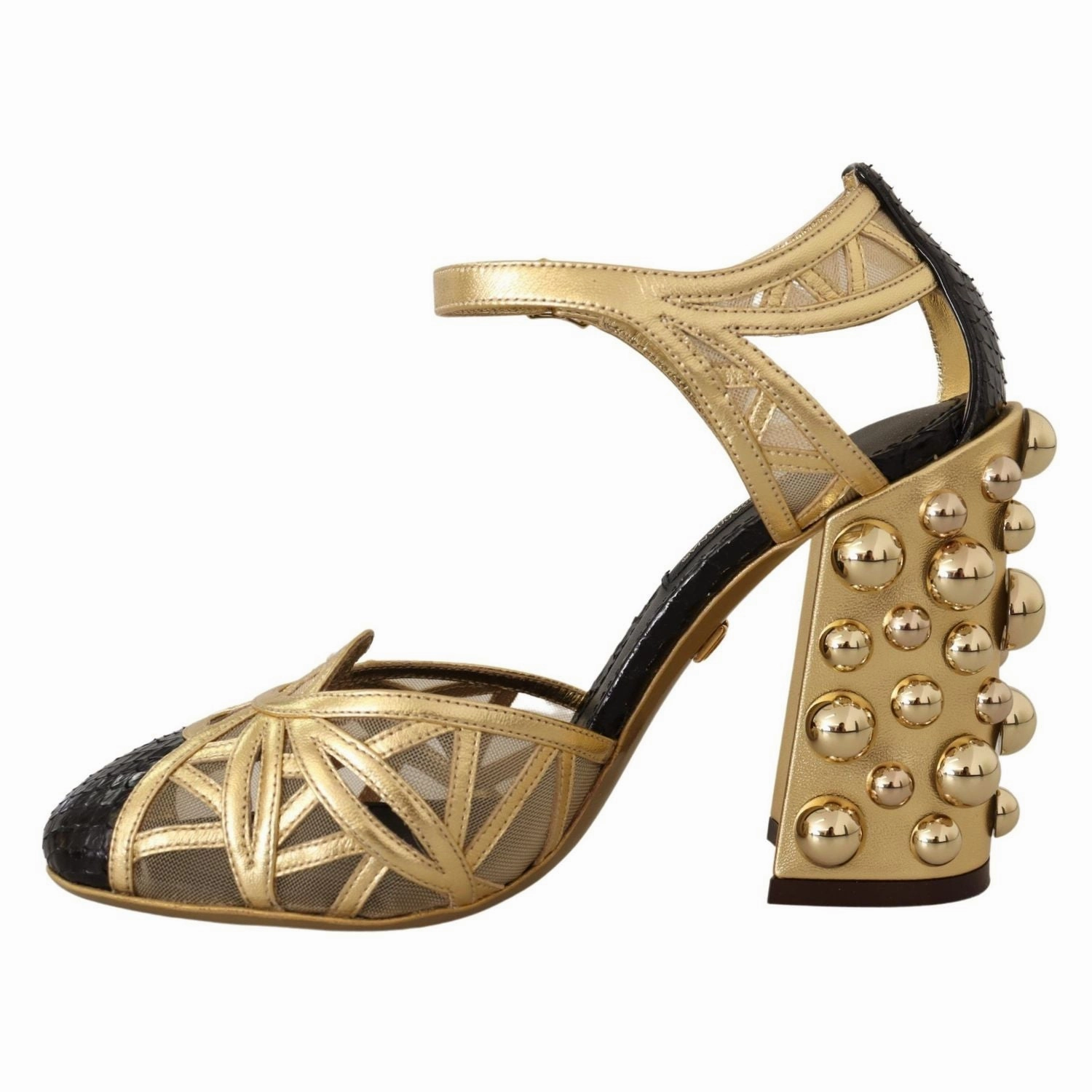 Vintage Sandals Dolce & Gabbana Black Gold Leather Studded Ankle Straps Shoes