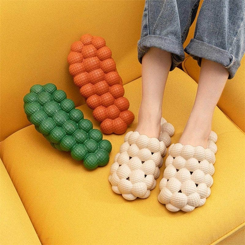 Rabbit Fur Slippers Men Women Soft Anti-Slip Decompression Massage Bubble Slippers