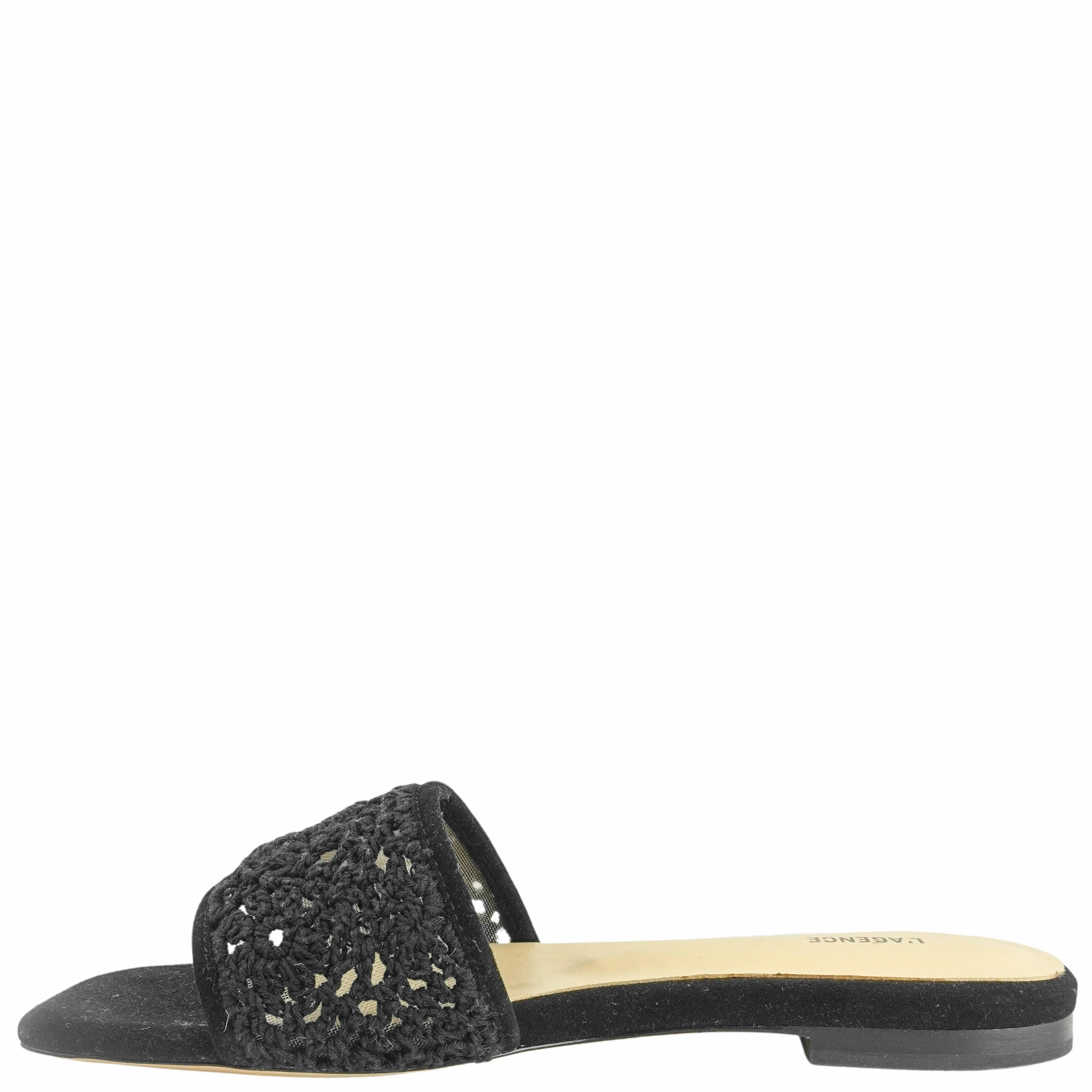 L'Agence Armelle Crochet Slide Sandals in Black Bling Flat Wedding Shoes