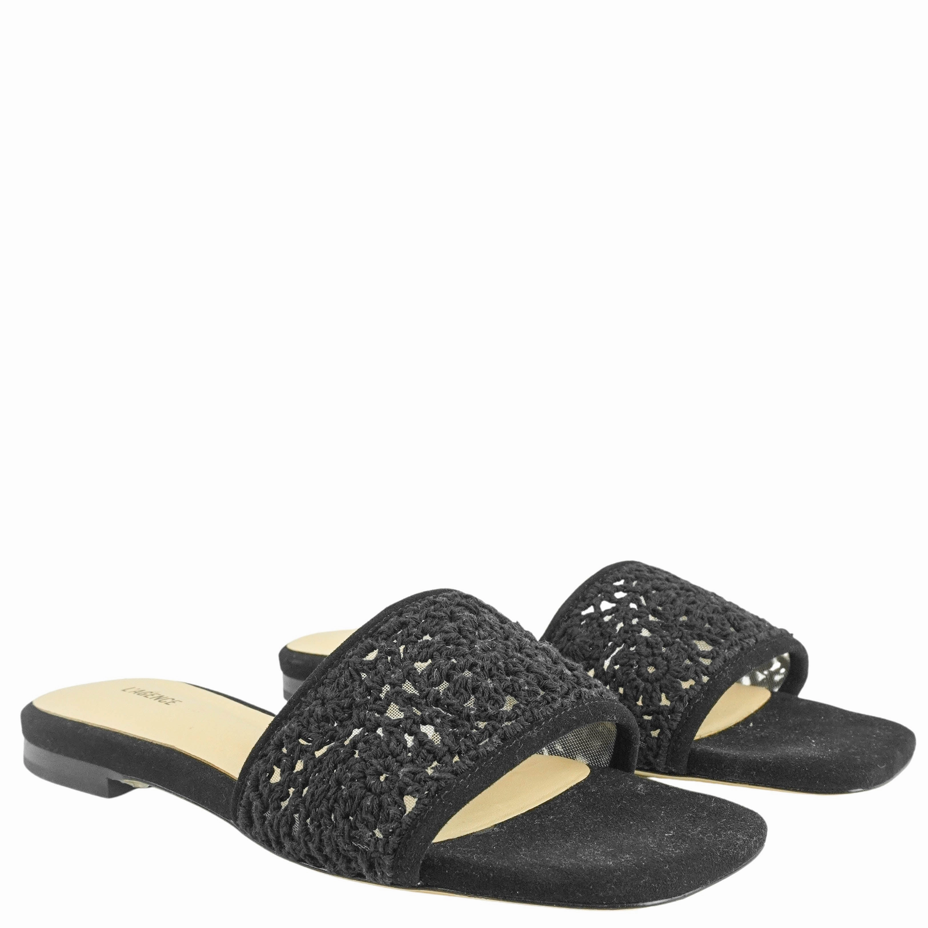 Shoes For Flat Feet Pronation L'Agence Armelle Crochet Slide Sandals in Black