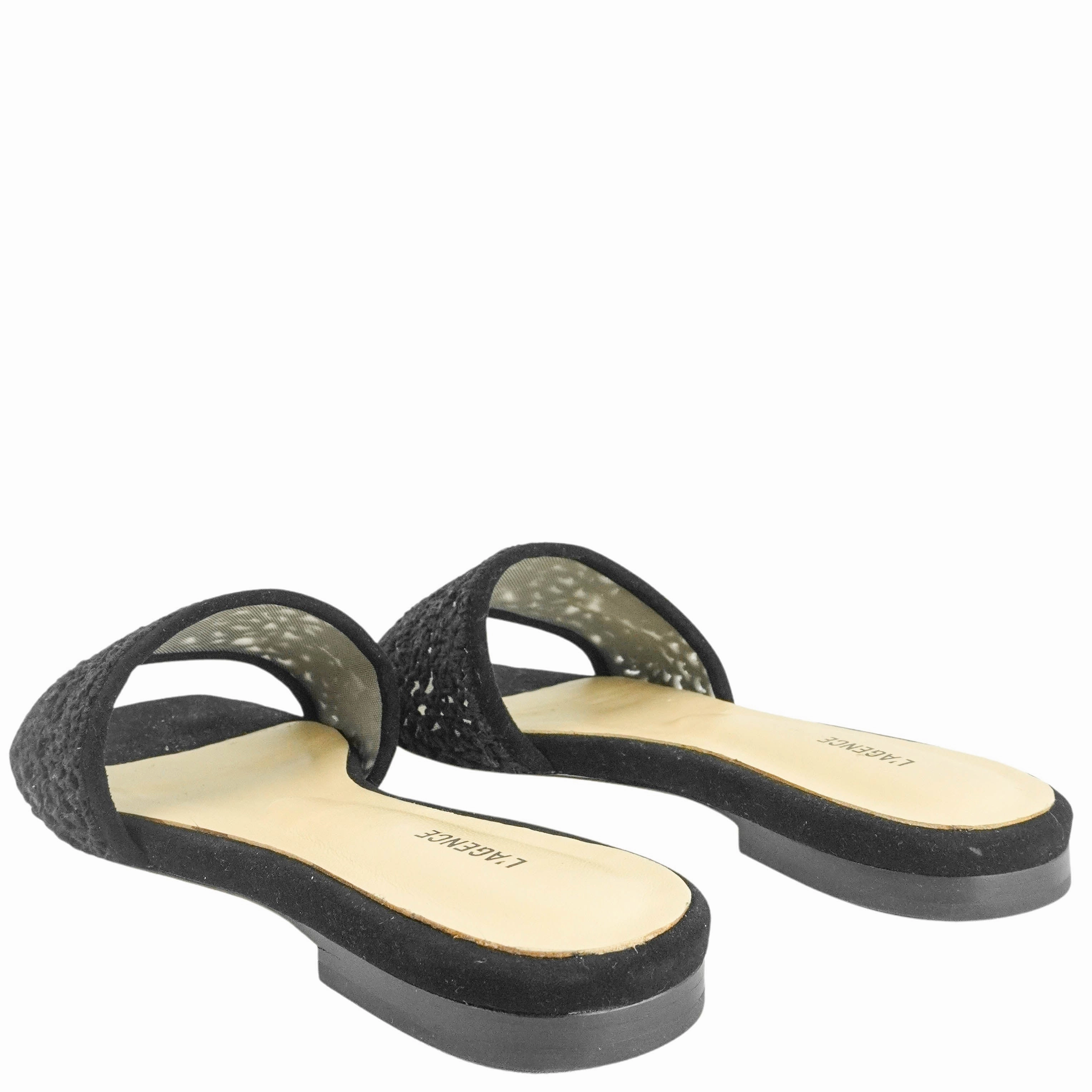 L'Agence Armelle Crochet Slide Sandals in Black Electric Flat Shoes