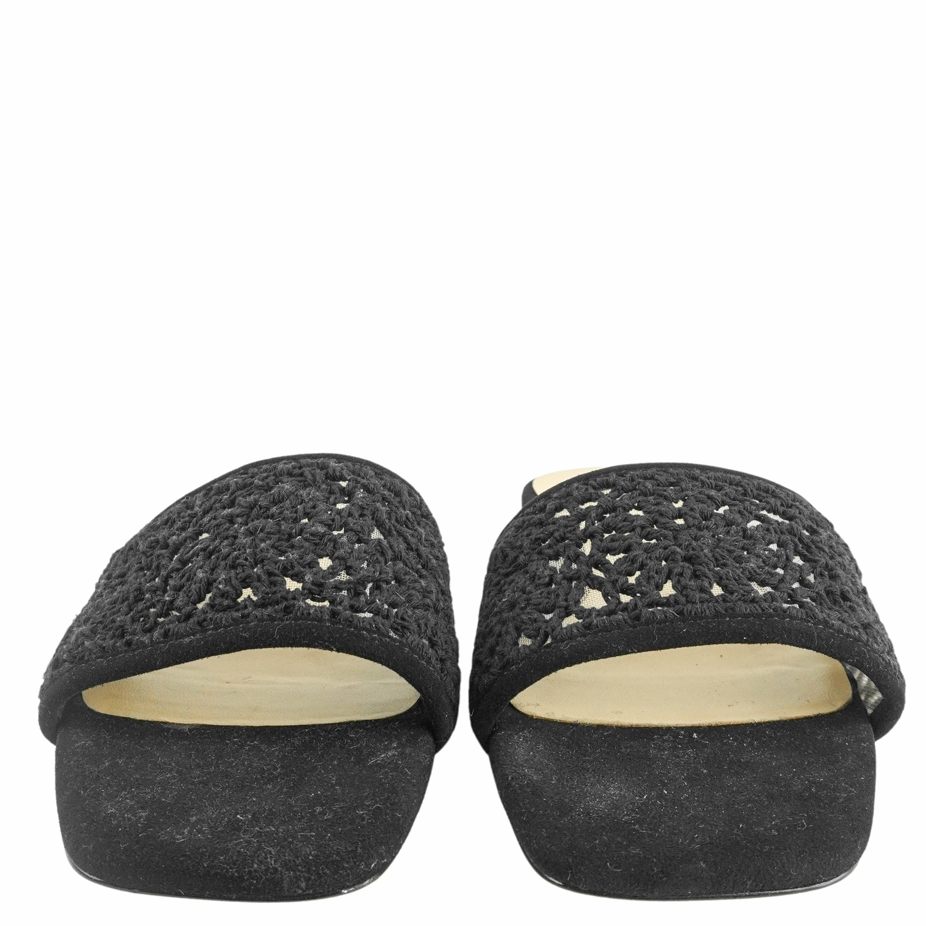 Loewe Flat Shoes L'Agence Armelle Crochet Slide Sandals in Black