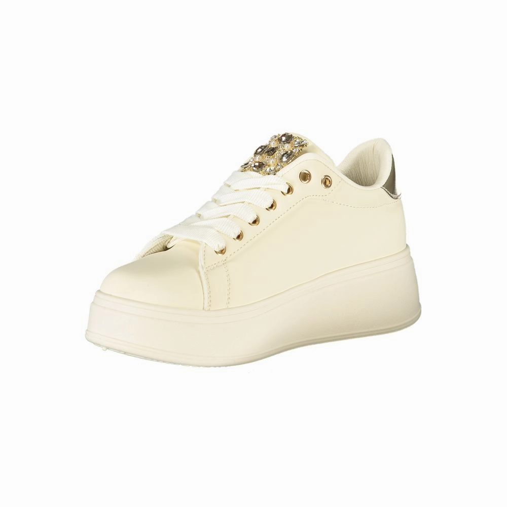 Laura Biagiotti Beige Polyester Women Sneaker Gear 80s Sneakers