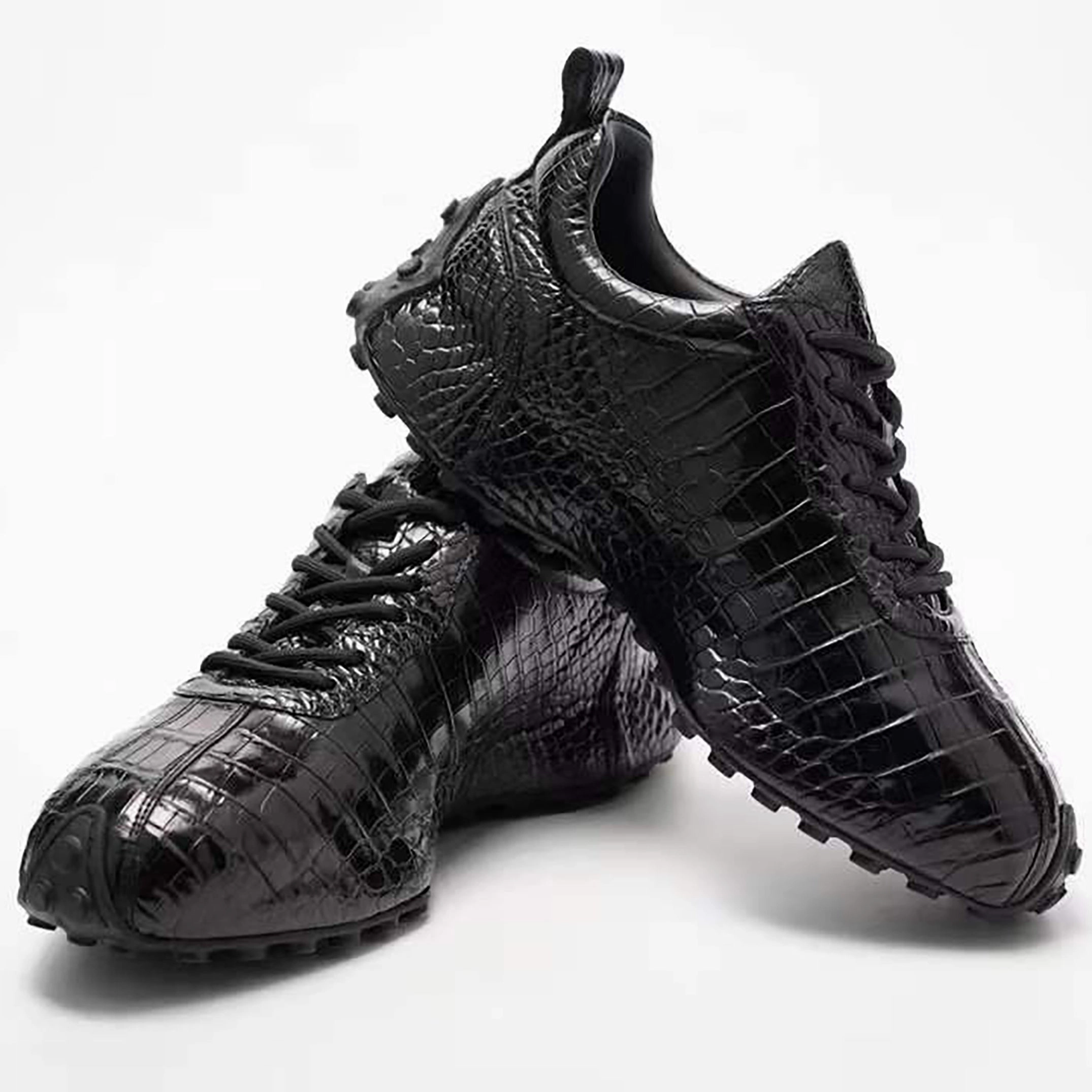 Real Crocodile Sneakers: Men's Genuine Handmade Alligator Leather Sneakers Size US07-US11 | Black #S569 Multicolor Loafers