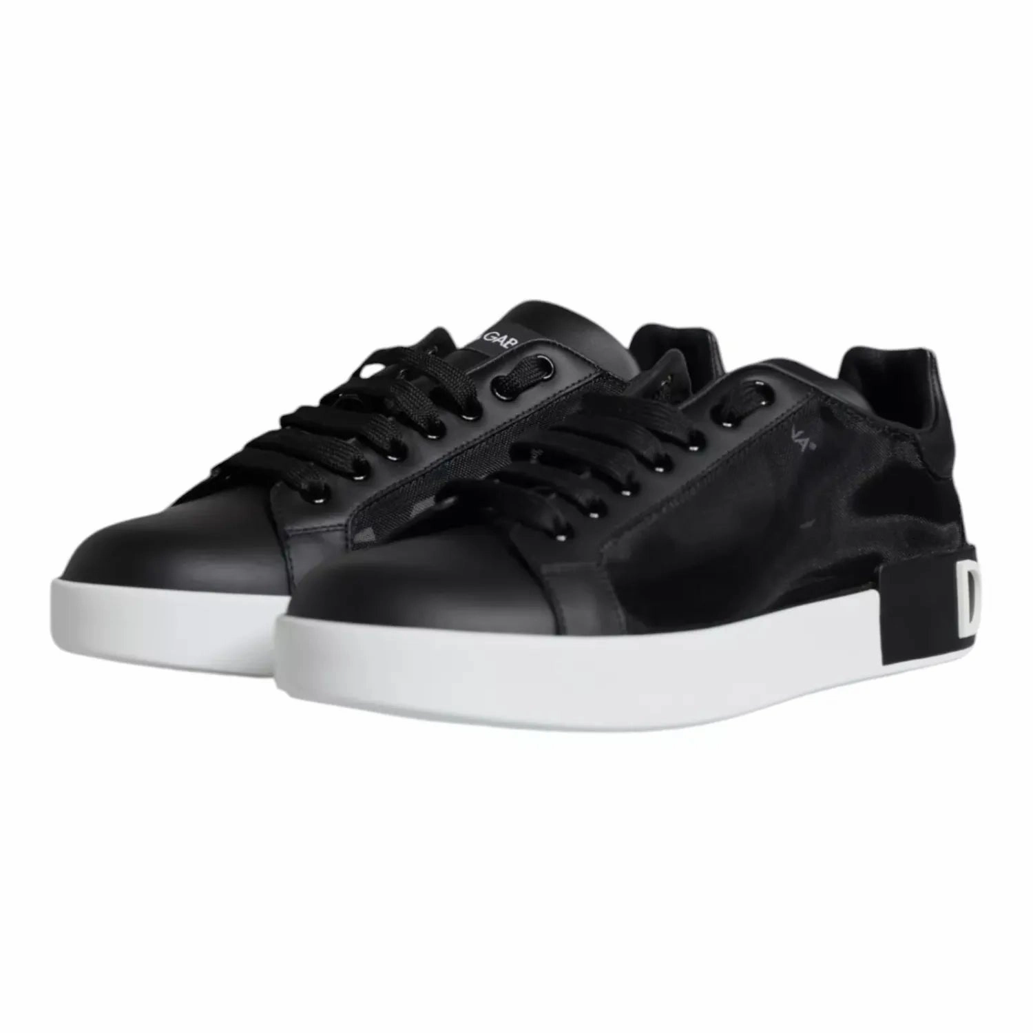 Dolce & Gabbana Black Calf Leather Portofino Sneakers Shoes Victory Sneakers