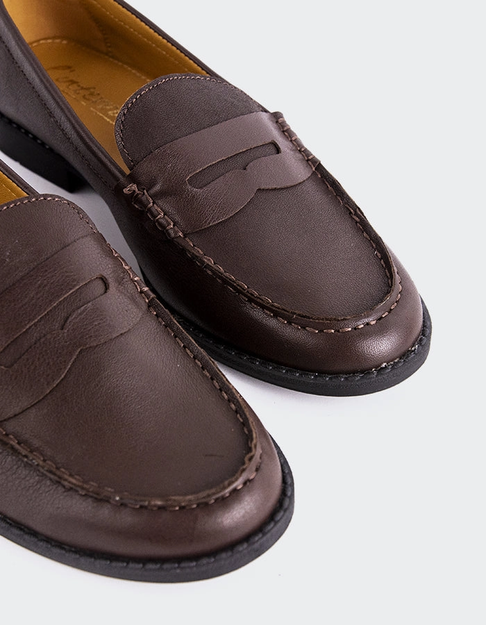 Lettine Brown Leather Loafers With High Heel
