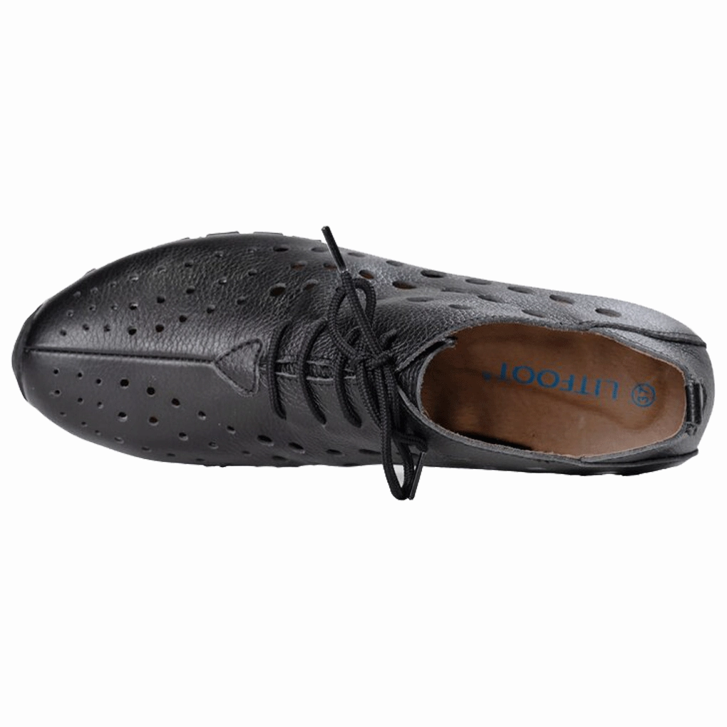 Litfoot Women's Oxford LF9010 Black Leather Casual Shoes With Soles