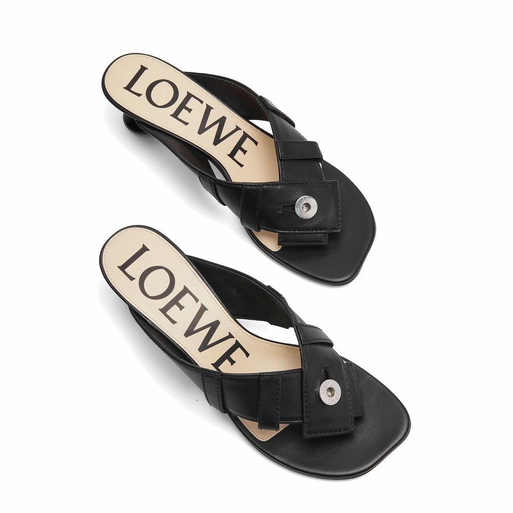 Loewe Black Lamb Leather Strap-On Sandals Sandals With Wide Width