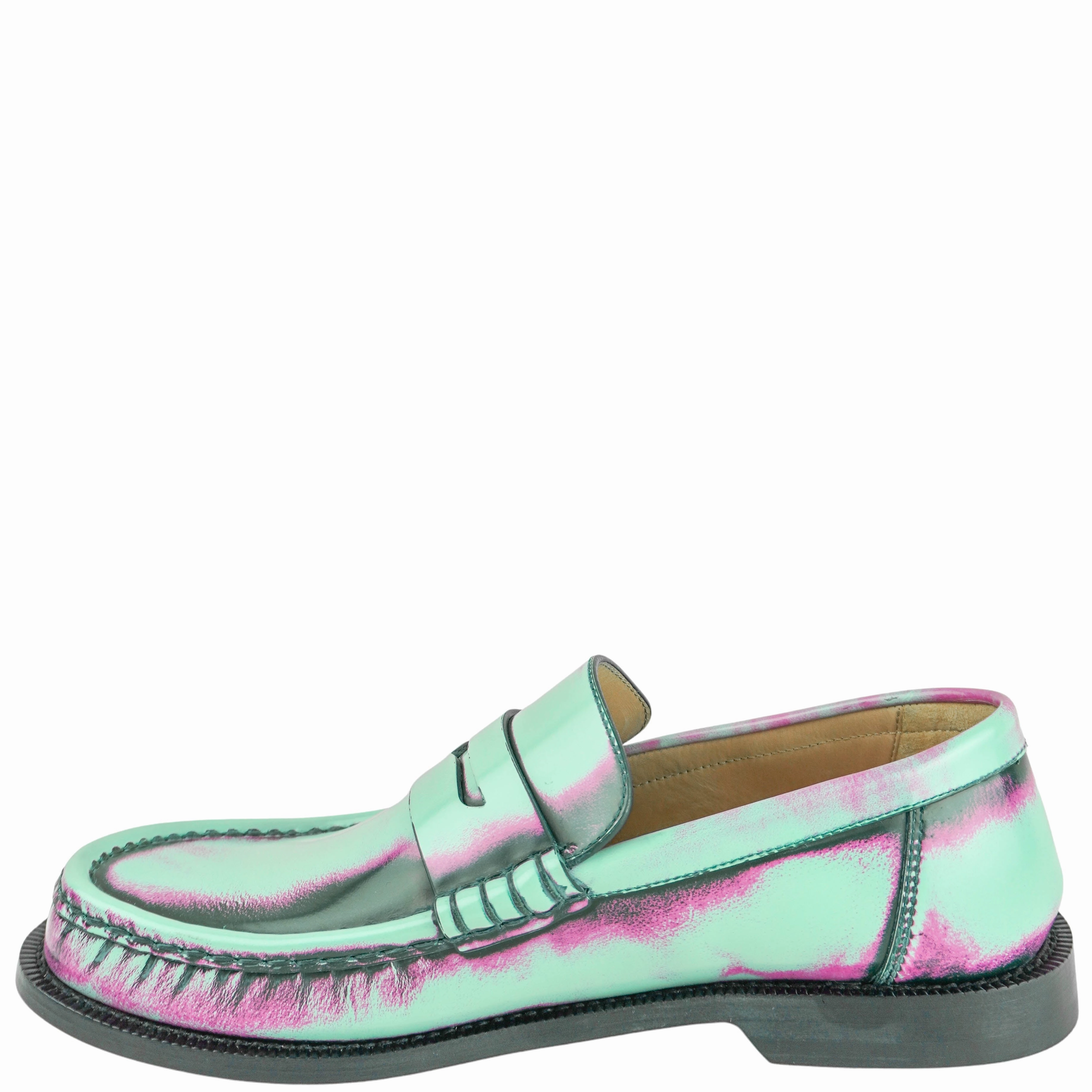 Loewe Brushed Leather Campo Loafer in Mint, Rose and Forest Green Ballet Flats Dance Shoes
