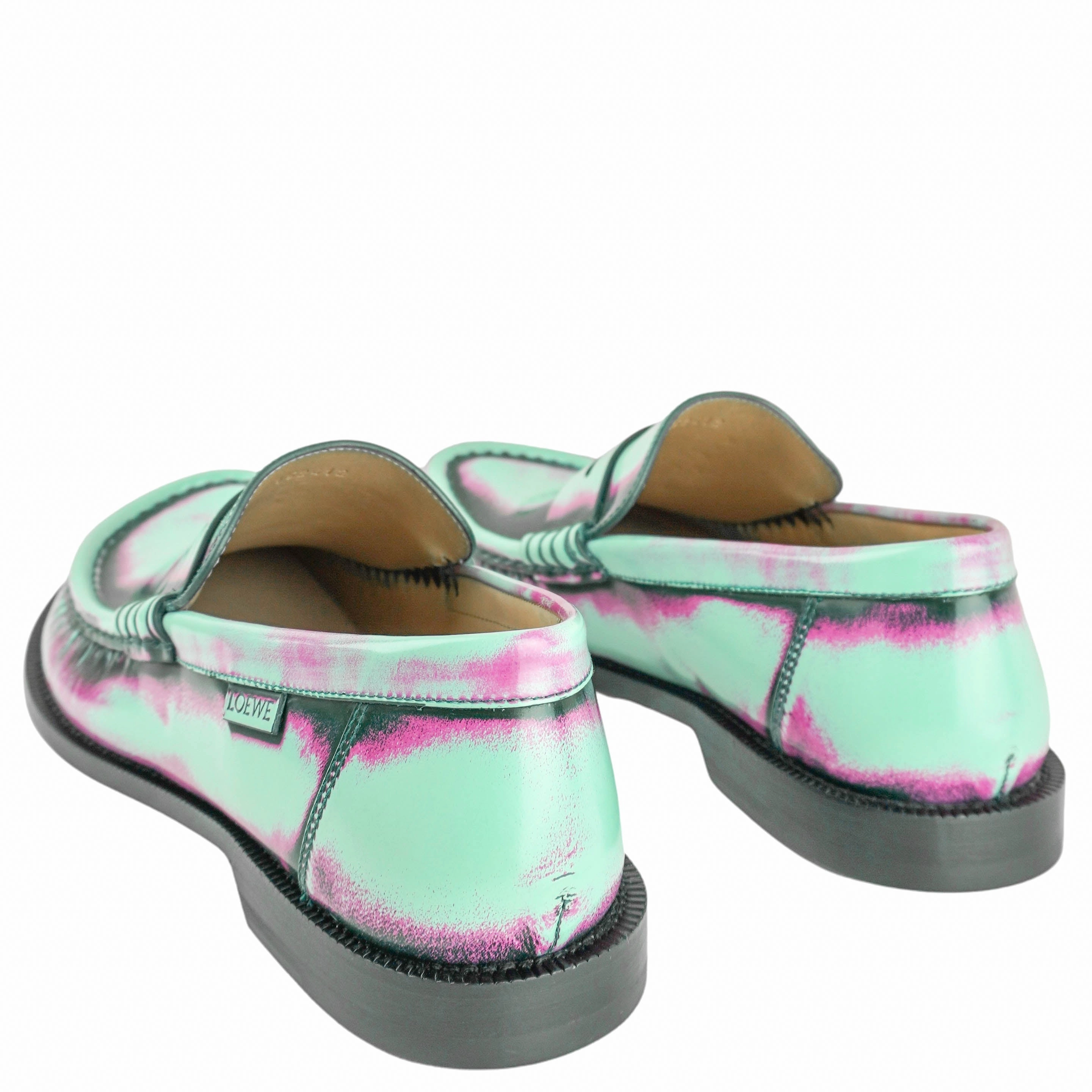 Loewe Brushed Leather Campo Loafer in Mint, Rose and Forest Green Best Road Cycling Shoes For Flat Feet