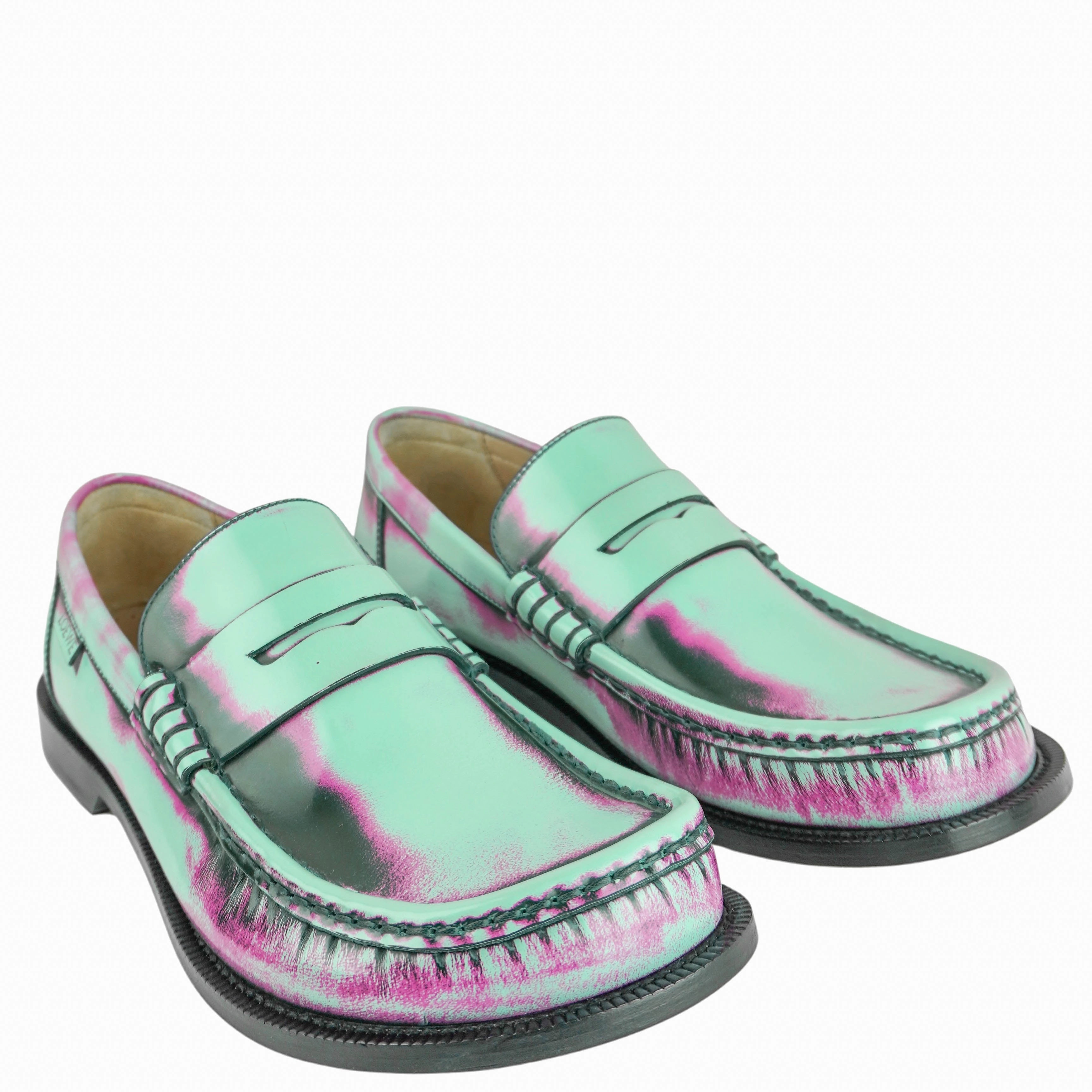 Loewe Brushed Leather Campo Loafer in Mint, Rose and Forest Green Footjoy Golf Shoes For Flat Feet