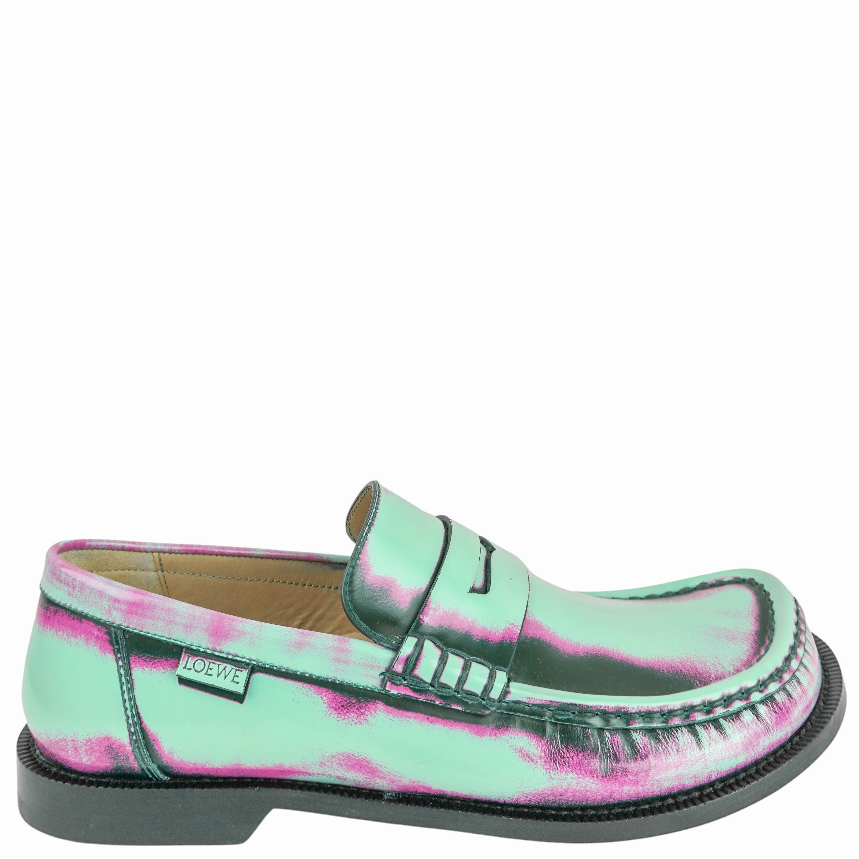 Flats Shoes Wedding Loewe Brushed Leather Campo Loafer in Mint, Rose and Forest Green