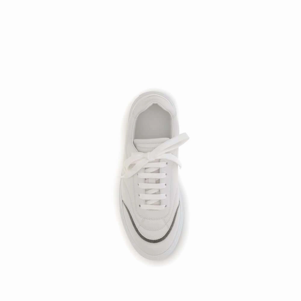 Shoes That Go From Flats To Heels Brunello Cucinelli White Calf Leather Bos Taurus Low Top Sneakers