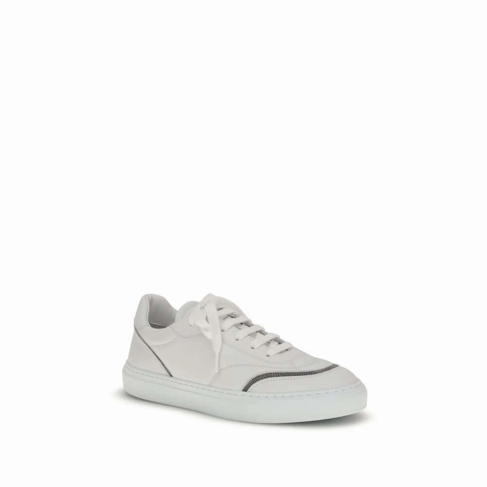 Brunello Cucinelli White Calf Leather Bos Taurus Low Top Sneakers Flat Shoes Or Arch Support