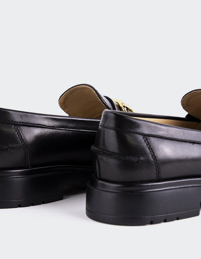 Luxie Black Leather Lug Sole Penny Loafers