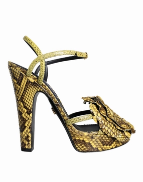 Yellow Exotic Leather Ankle Strap Heels Sandals Shoes Jelly Sandals From The 90's