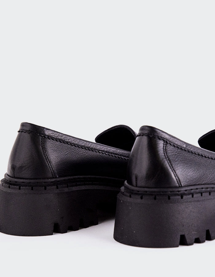 Lydia Black Leather Leather Flatform Loafers