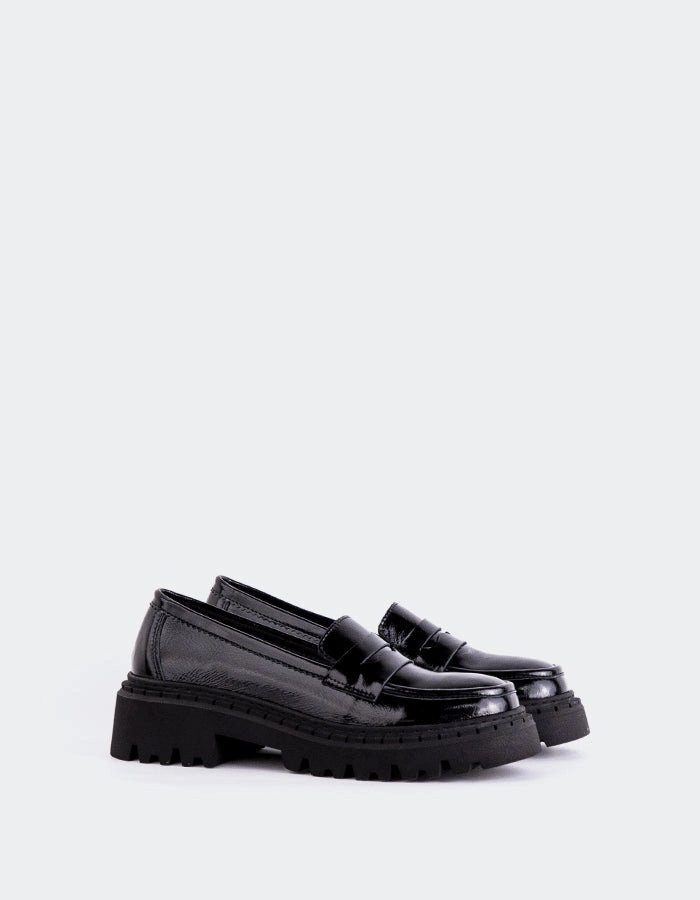 Lydia Black Patent Coach Leah Platform Loafers