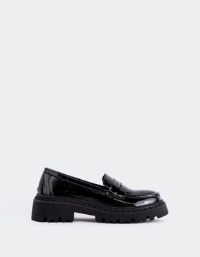 Lydia Black Patent Gray Loafers