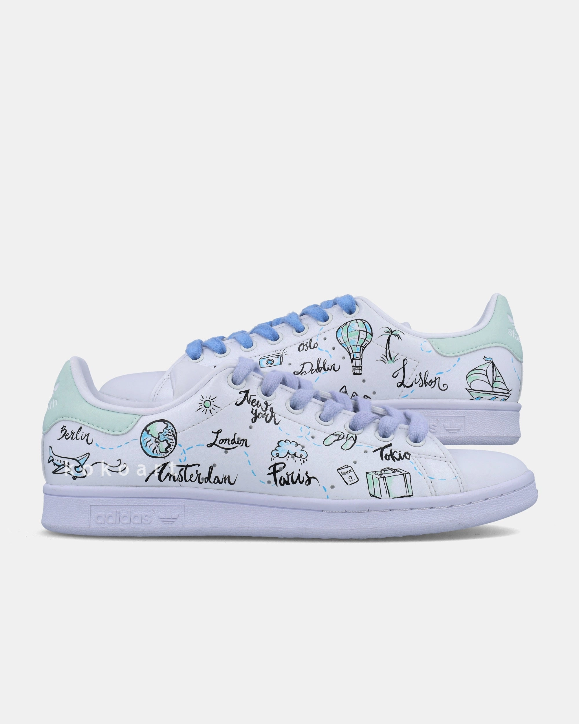 Stan Smith Hand Painted Travel Doodles Adidas Gold Tennis Shoes
