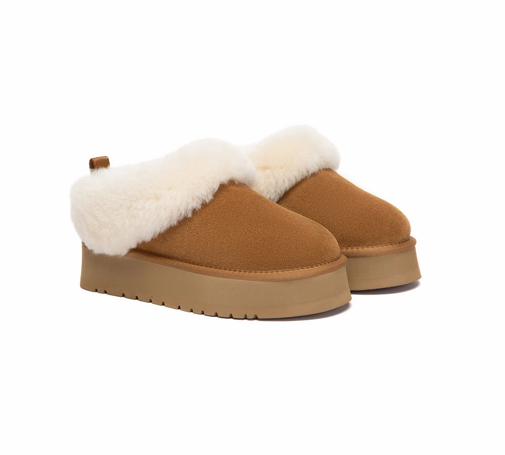 Mini Boot Slippers AUSTRALIAN SHEPHERD UGG Slippers Sheepskin Wool Collar Ankle Platform Glacial