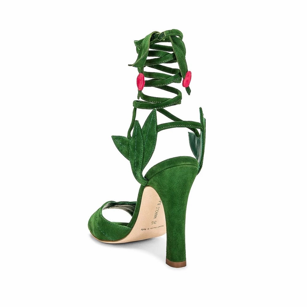 Sandals Anigua Manolo Blahnik Green Calfskin Strap-On Sandals