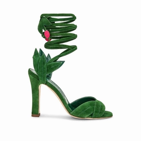 Manolo Blahnik Green Calfskin Strap-On Sandals Sandals Slip-in