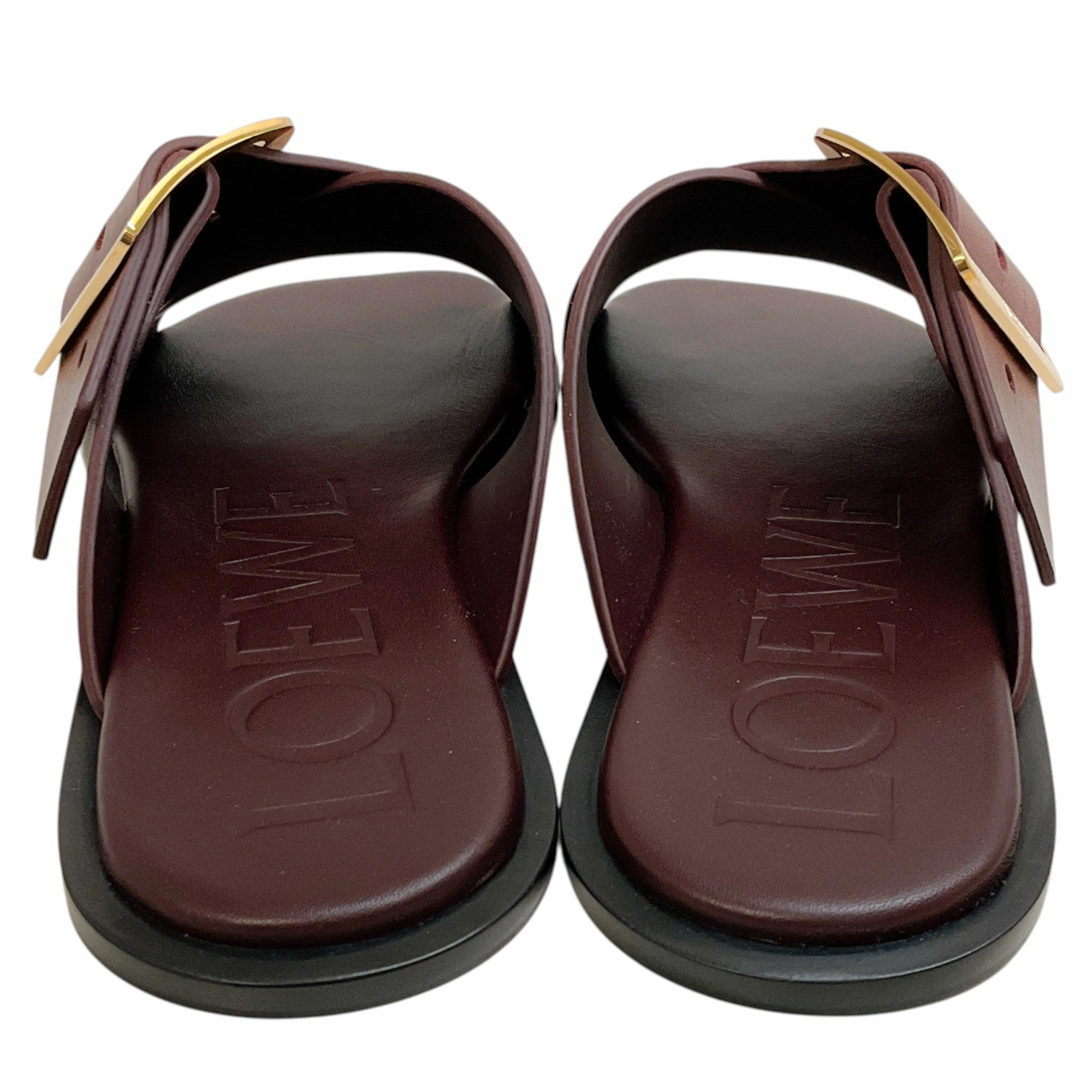 Loewe Burgundy Leather Petal Belt Flat Sandals Dress Flat Shoes With Arch Support