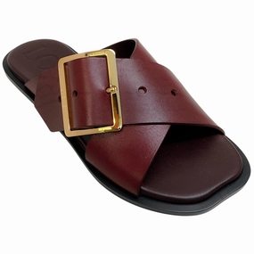 Flats At Shoe Carnival Loewe Burgundy Leather Petal Belt Flat Sandals