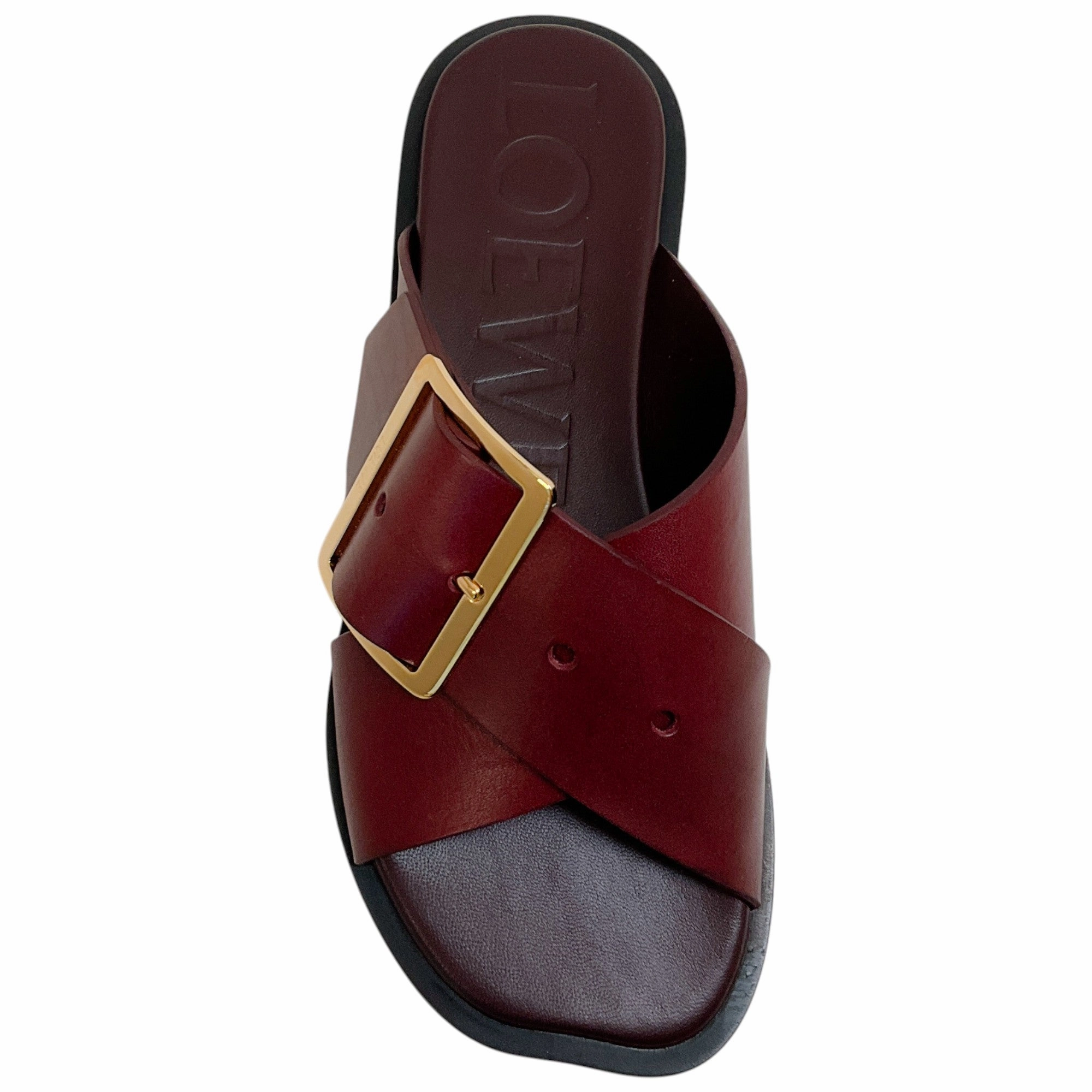 Flat Pointy Shoes Loewe Burgundy Leather Petal Belt Flat Sandals
