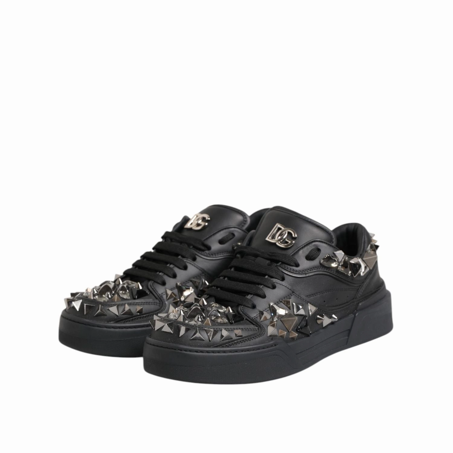 Of Sneakers Dolce & Gabbana Black Portofino Studded Men Sneakers Shoes
