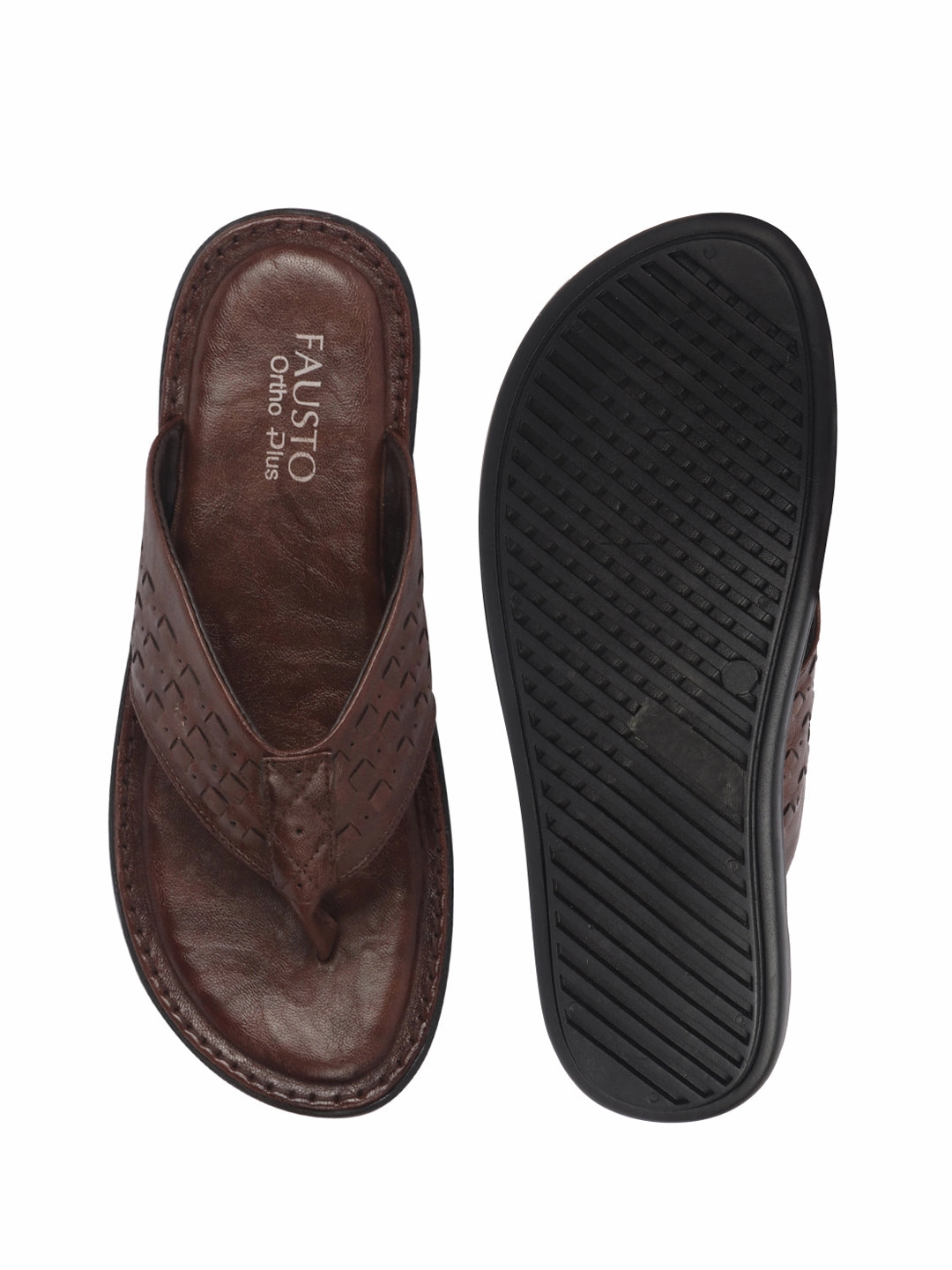 Men Brown Casual Outfit Ortho T-Strap Thong Slippers|Memory Cushioned Footbed|Ultra Lightweight and Comfort Slip On Slipper Shark Slides