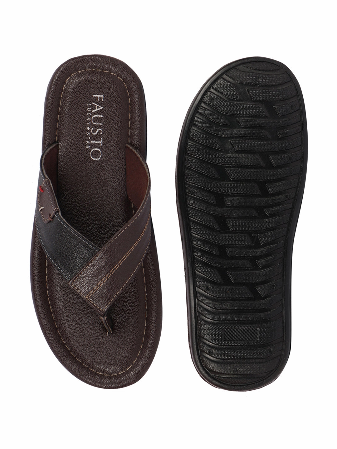 Home Winter Slippers Men Brown Stitched Design Indoor Outdoor Thong Slipper Sandals