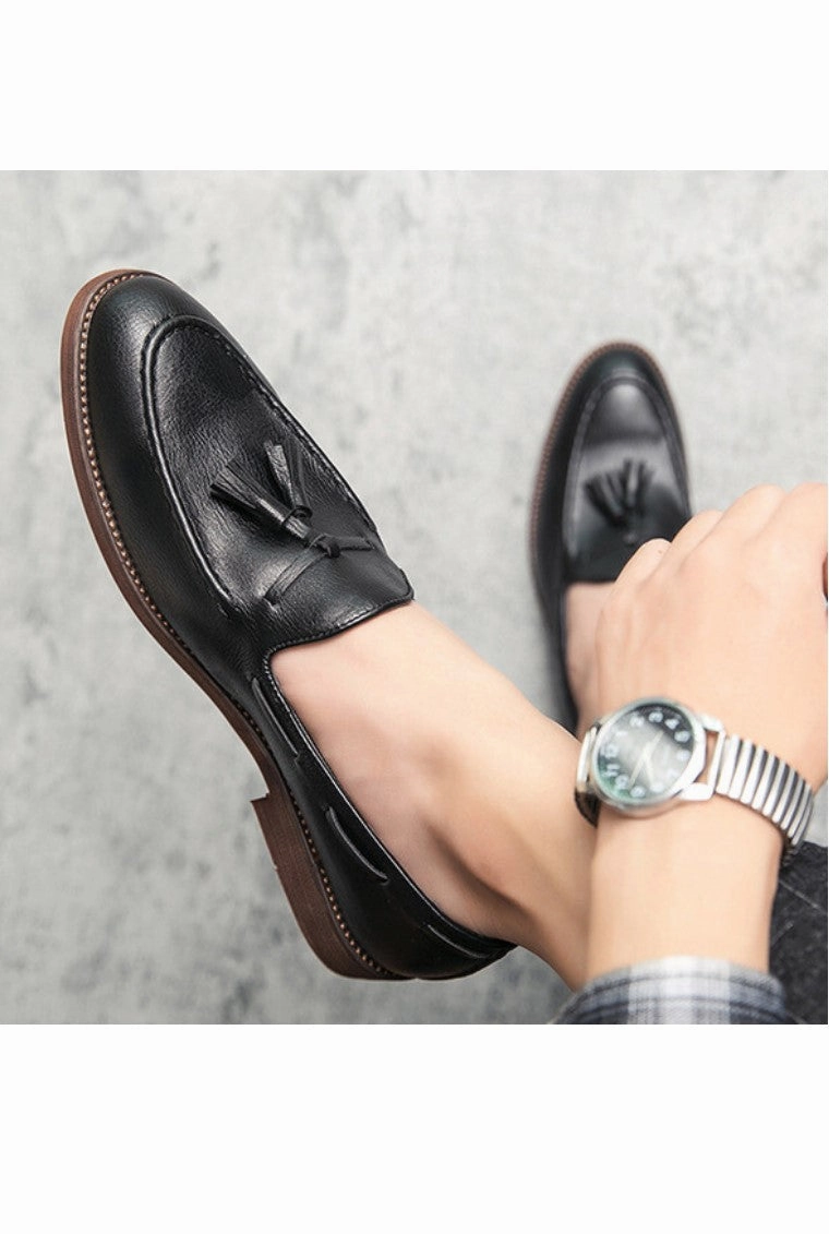 Iflex Loafers Men Pure Leather Formal Dress Shoes Loafer Tassel Slip on Black