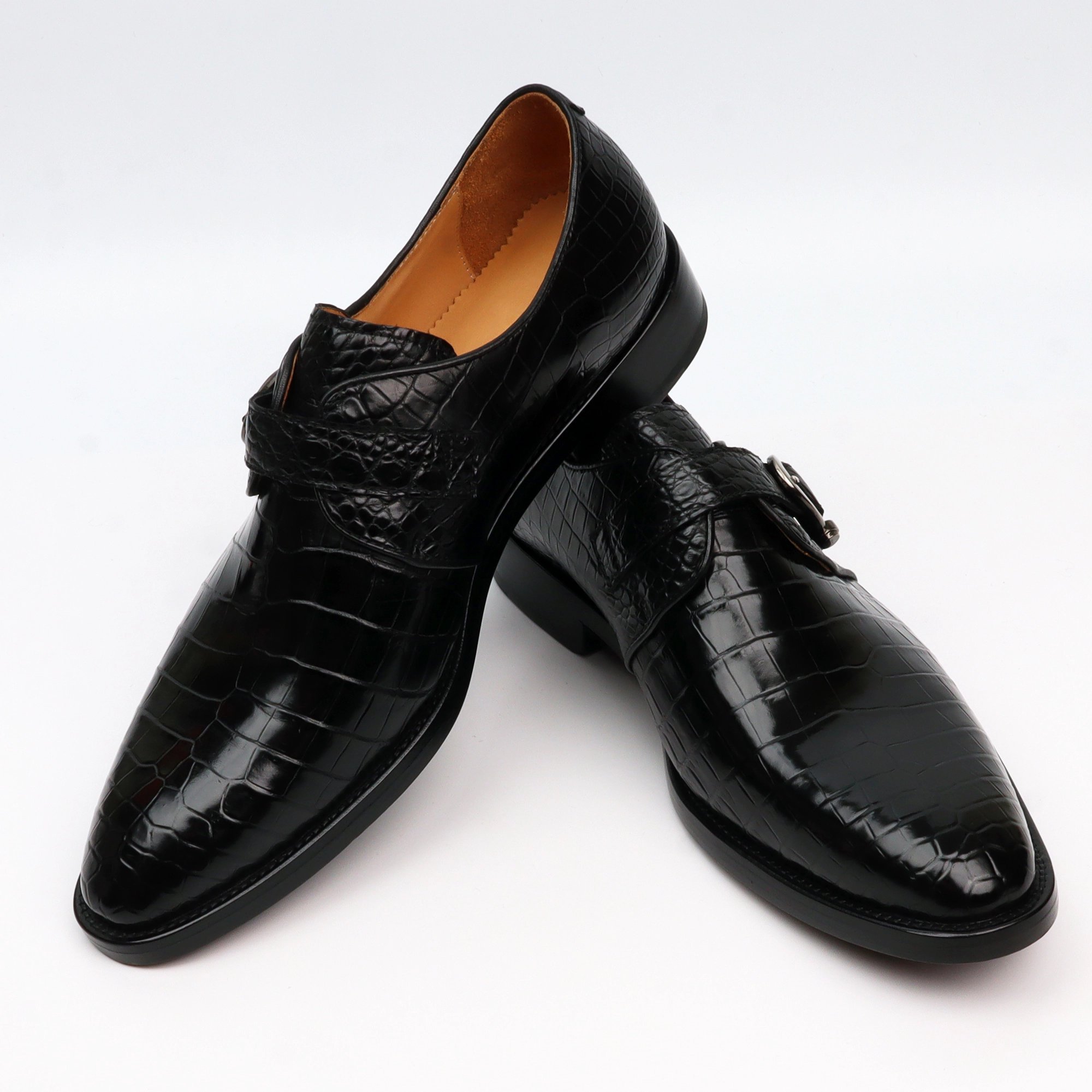 Men's Black Single Monk Strap Dress Shoes Oxford Formal Business Shoes Riomar Loafers