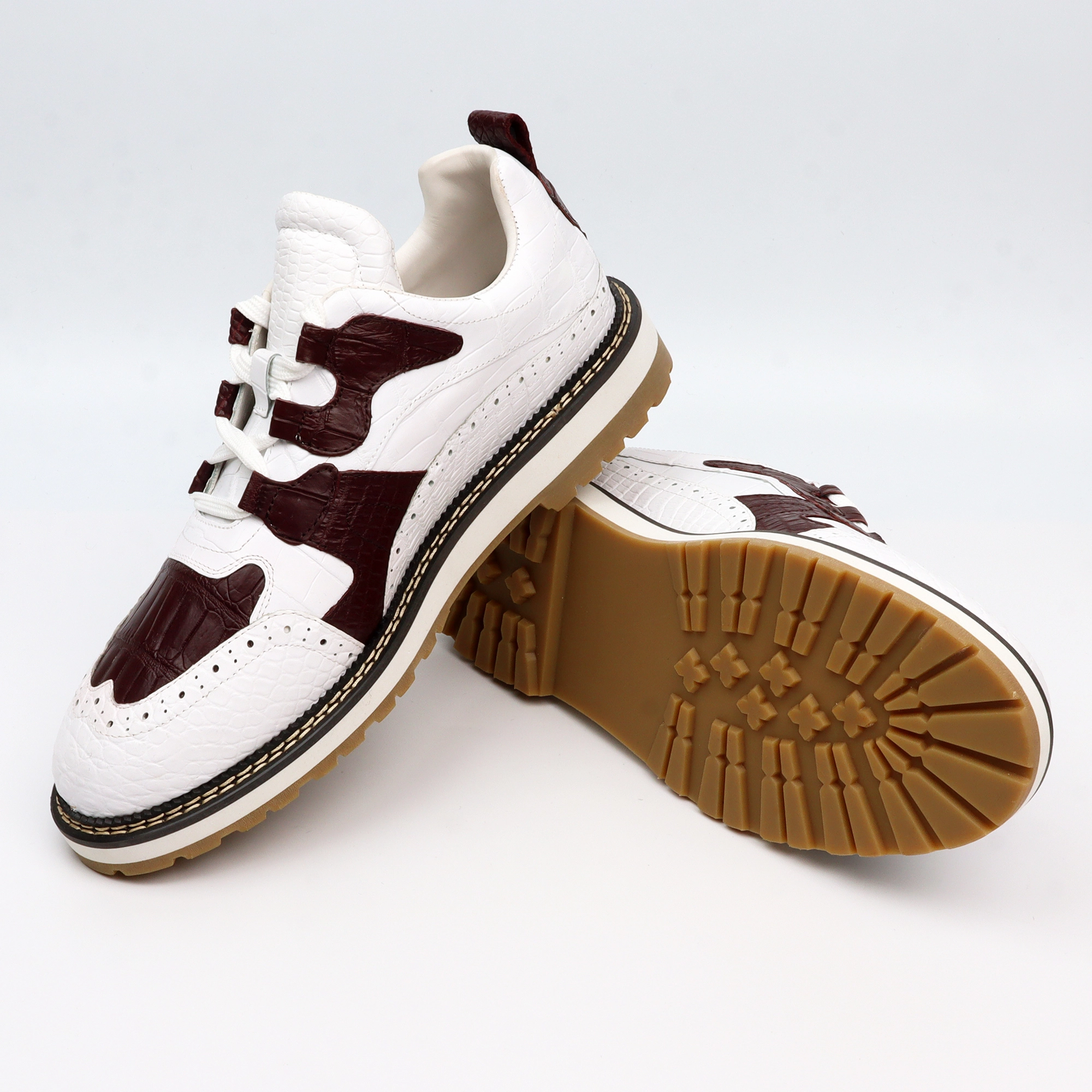 Chunky Gucci Loafers Men's Sporty Lace-Up Sneaker Genuine Crocodile Leather