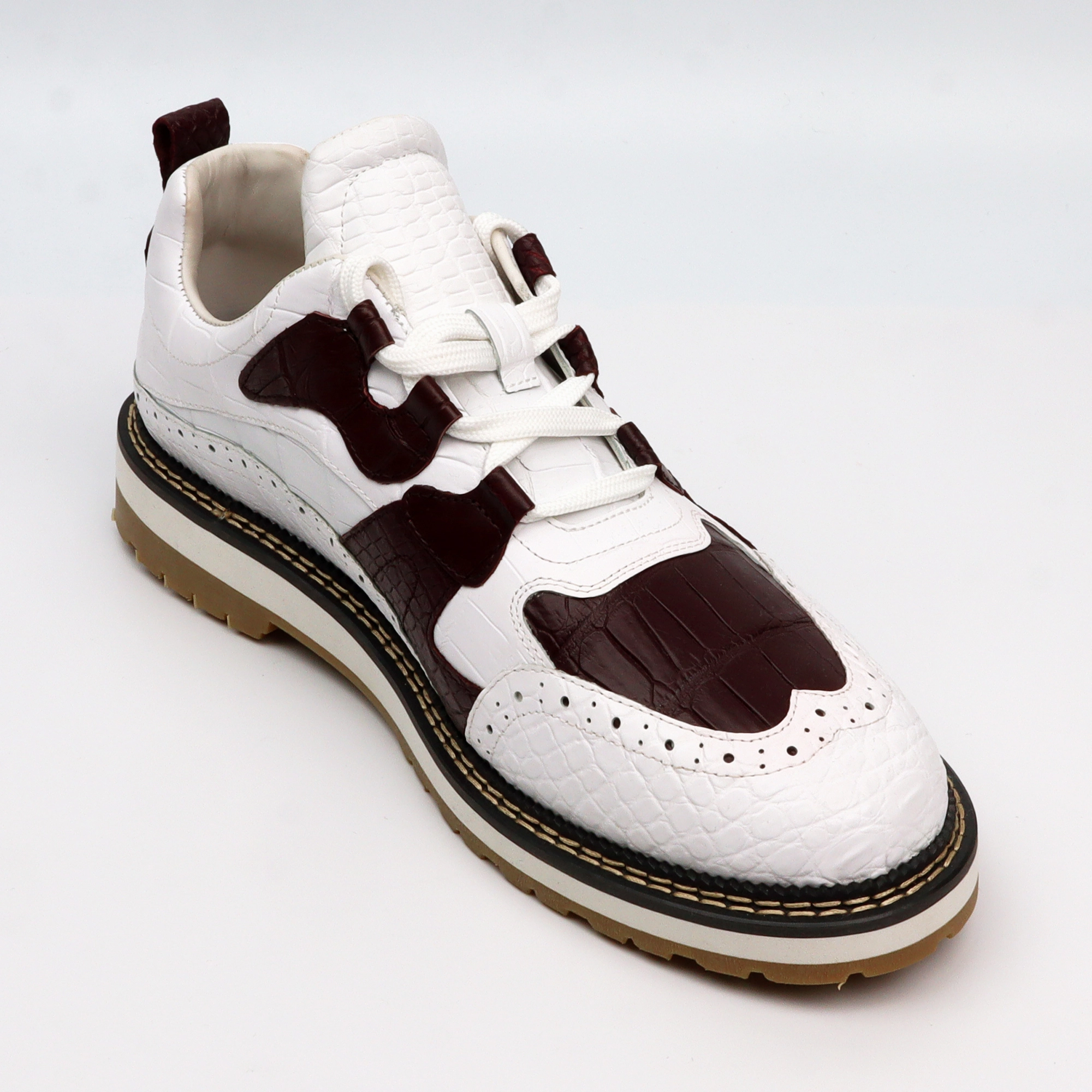 Chunky Heeled Loafers Men's Sporty Lace-Up Sneaker Genuine Crocodile Leather