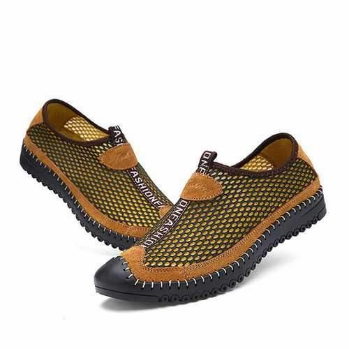 Men Summer Outdoor Sport Flat Breathable Fashion Round Toe Hollow Out Mesh Athletic Shoes Soda Shoes Flats