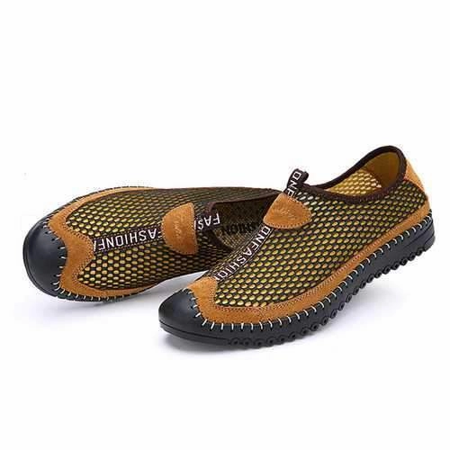 Oxford Flat Shoes Men Summer Outdoor Sport Flat Breathable Fashion Round Toe Hollow Out Mesh Athletic Shoes