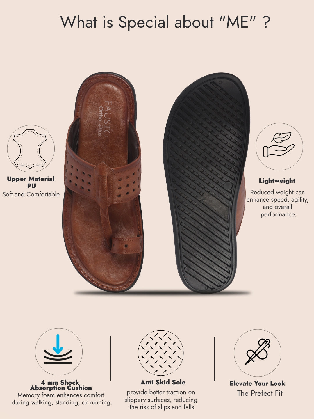 Finn And Jake Slippers Men Tan Casual Outfit Kolhapuri Toe Ring Strap Ortho Slippers|Memory Cushioned Footbed|Ultra Lightweight and Comfort Slip On Slipper