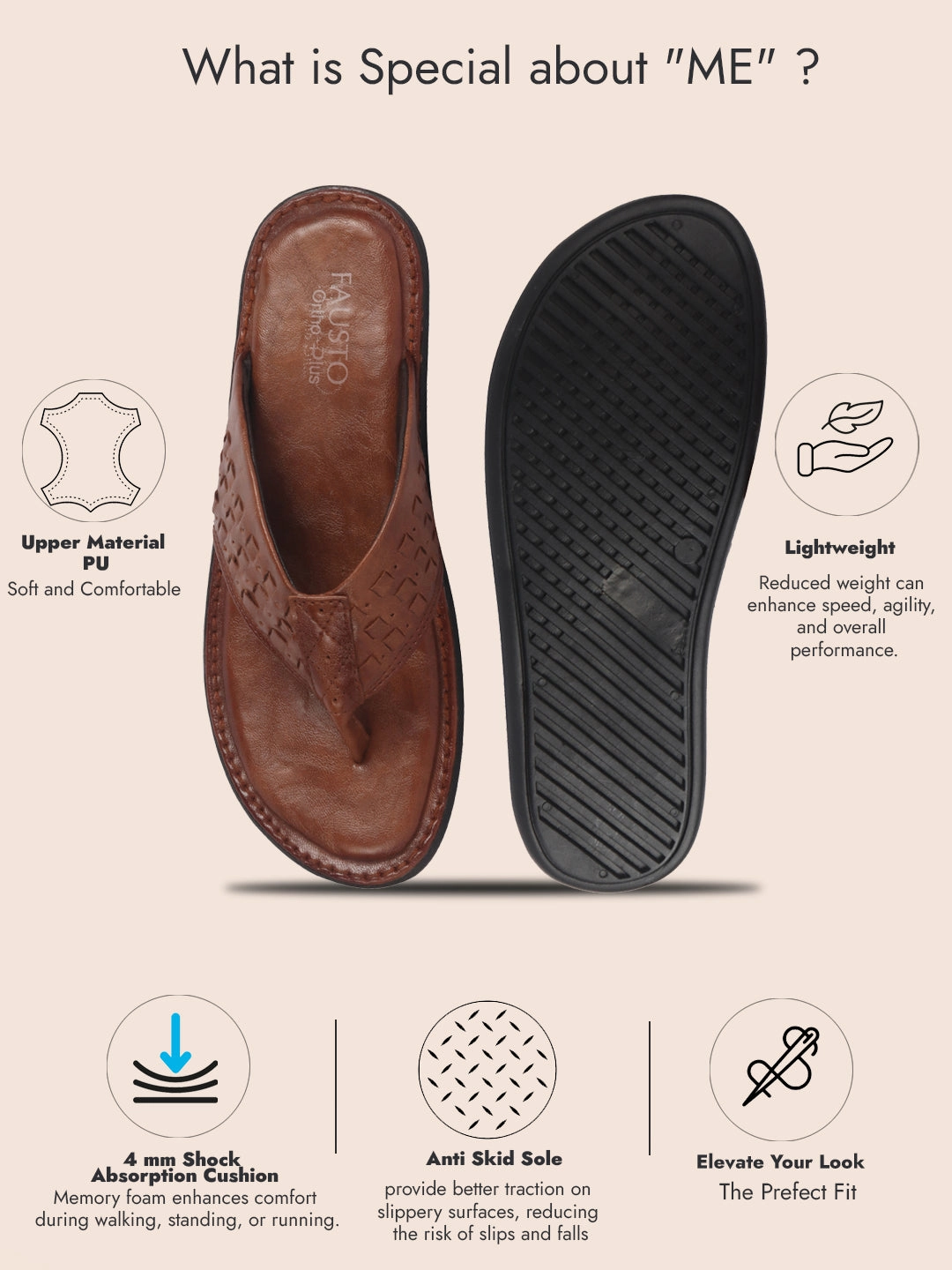 Men Tan Casual Outfit Ortho T-Strap Thong Slippers|Memory Cushioned Footbed|Ultra Lightweight and Comfort Slip On Slipper Slide On