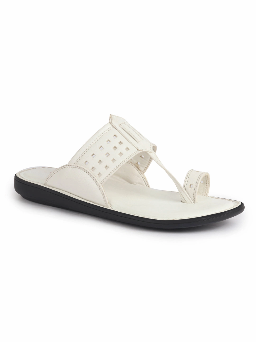 Men White Casual Outfit Kolhapuri Toe Ring Strap Ortho Slippers|Memory Cushioned Footbed|Ultra Lightweight and Comfort Slip On Slipper Supportive Slippers For Plantar Fasciitis