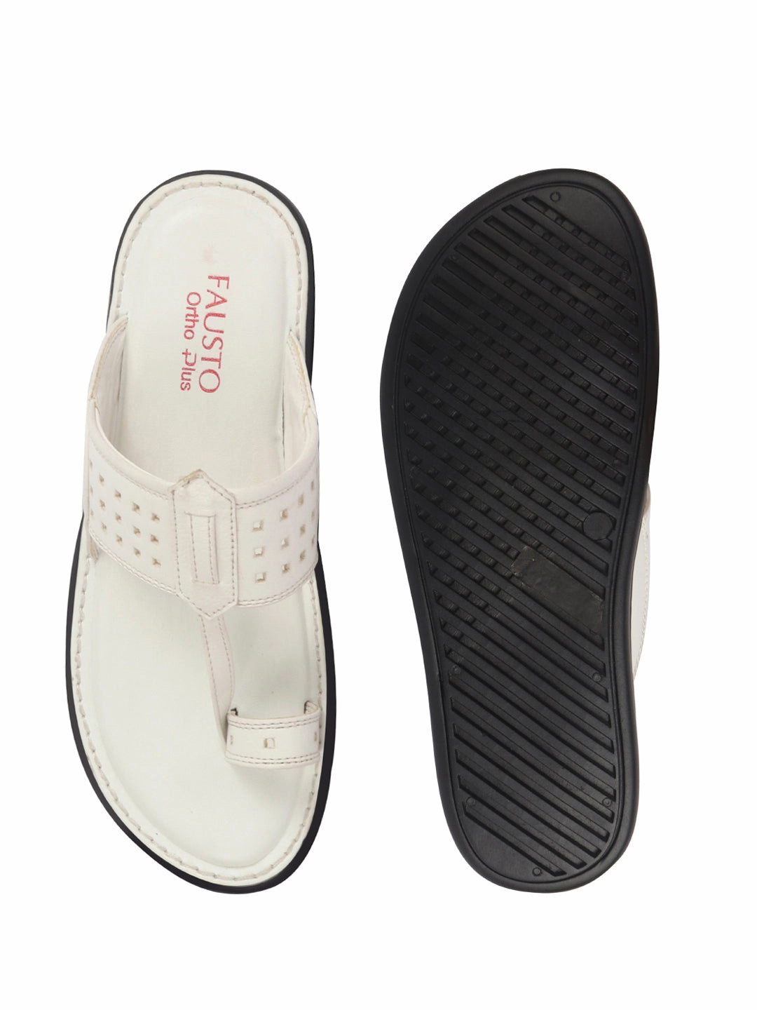 Walkfit Platinum With Free Slippers Men White Casual Outfit Kolhapuri Toe Ring Strap Ortho Slippers|Memory Cushioned Footbed|Ultra Lightweight and Comfort Slip On Slipper