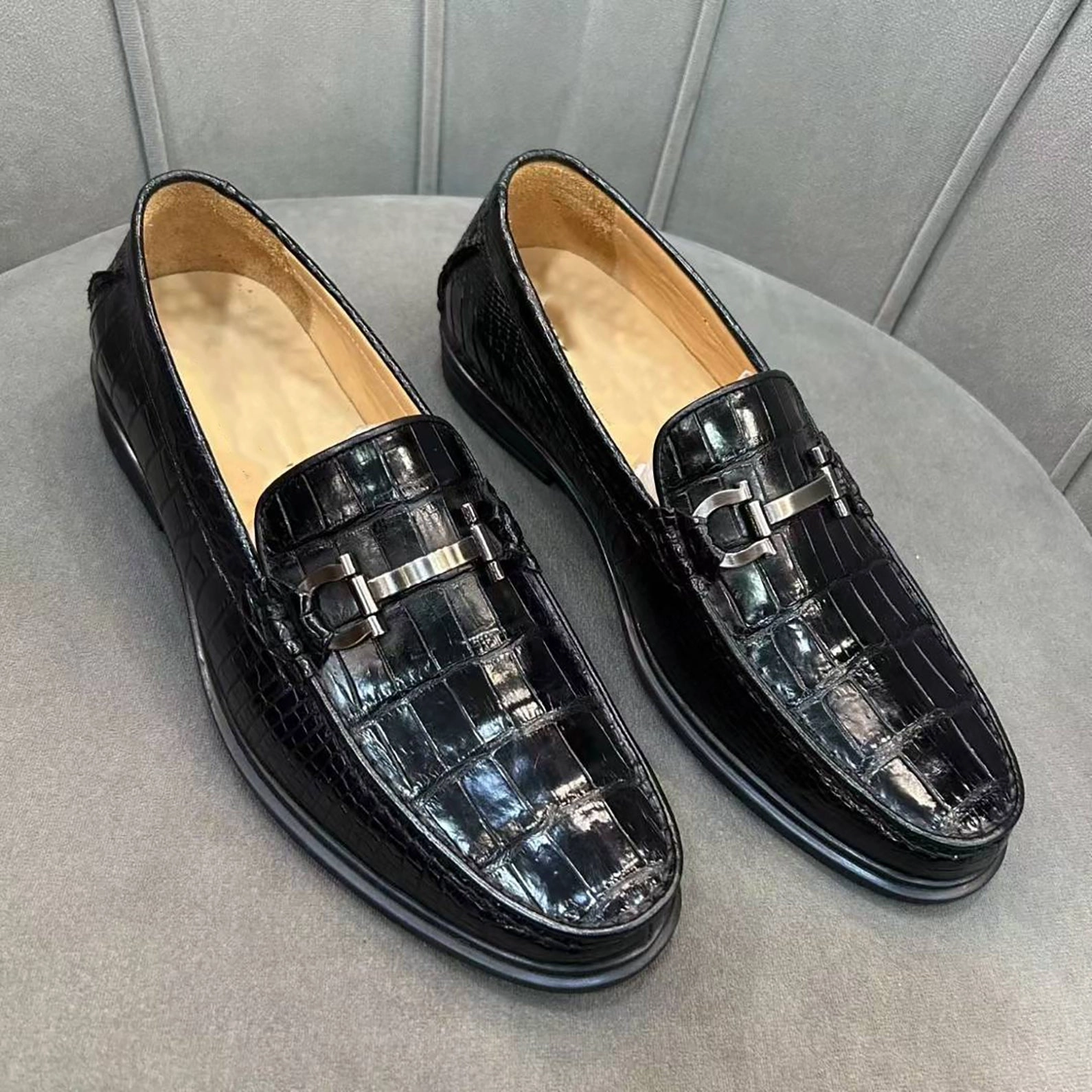 Custom Loafers Mens Alligator Leather Slip-On Shoes with Rubber Sole  Exotic Bit Loafers